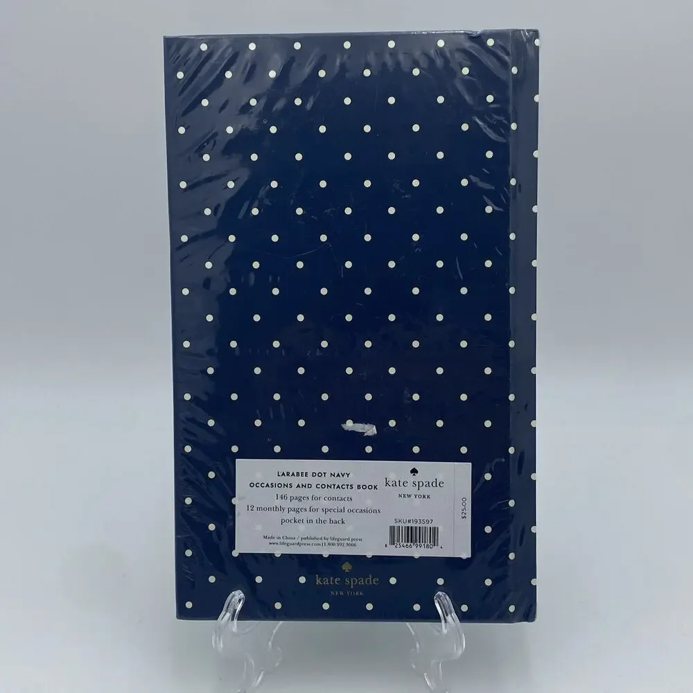 Kate Spade Occasions & Contacts Address Book Larabee Dot Navy 8.25 X5.25” SEALED